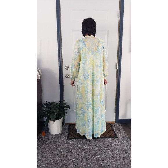 70s Green, Yellow, and Blue Floral Robe and Nightgown Set - Picture 5 of 6